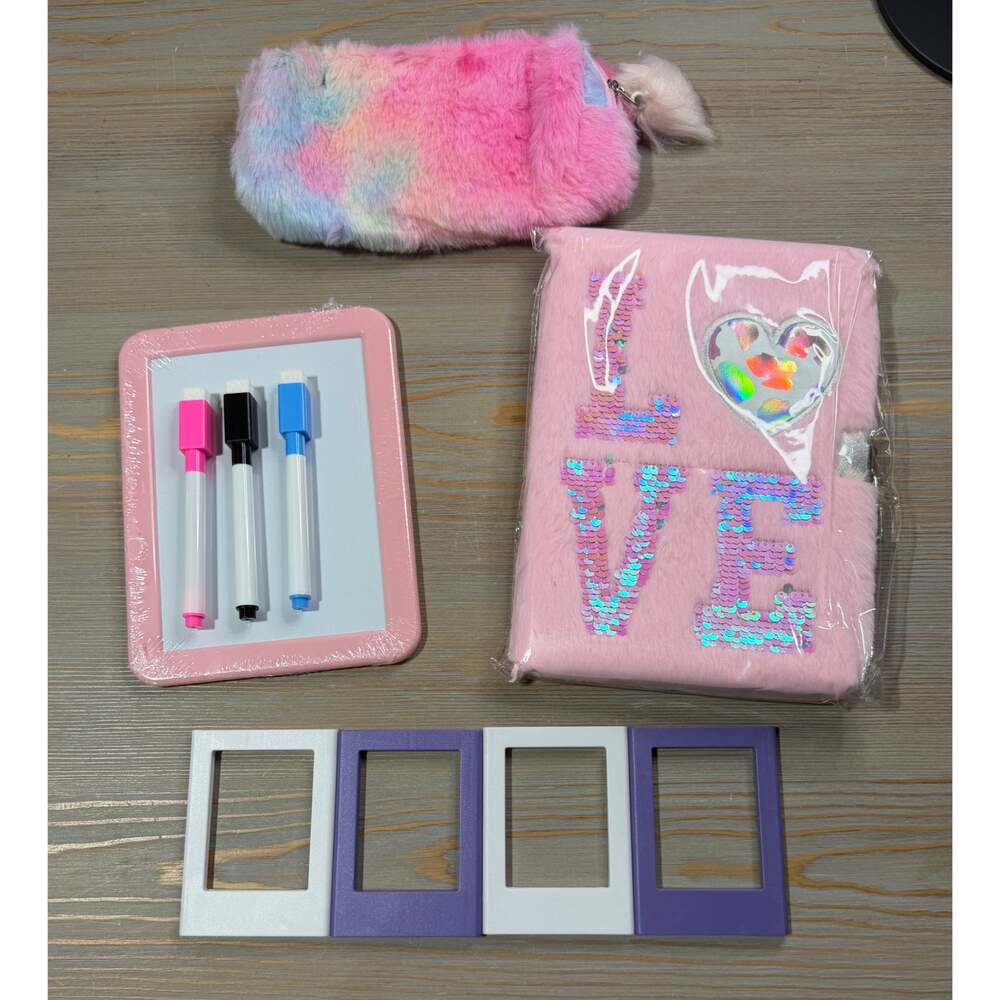 New 7-Piece Plush Pink Stationery Set